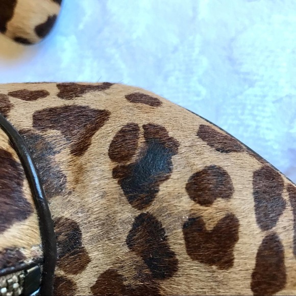 Hive & Honey Leopard Print Cow Hair Leather Wedge Heel Ankle Bootie w/ Zip 8 - Picture 3 of 10